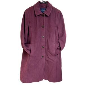 NWT Women’s Lands End Long button Pea Coat Purple Soft 80% wool size 12 career